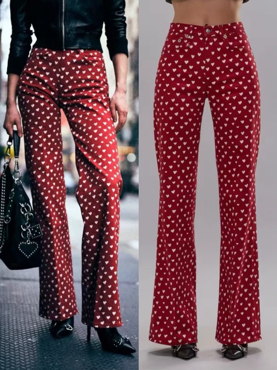 R13 Pants - R13 CHARLOTTE JEAN Red Scattered Hearts, 25 26 27 28
